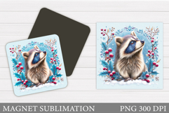 Christmas Raccoon Magnet Design. Christmas Magnet Sublimatio Product Image 1