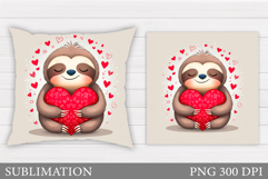 Cute Sloth Pillow Design. Valentine Pillow Sublimation Product Image 1
