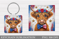 Patriotic Cow Keychain. Patriotic Keychain Sublimation Product Image 1