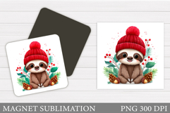 Christmas Sloth Magnet Design. Christmas Magnet Sublimation Product Image 1