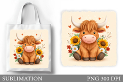 Cute Cow Tote Bag Sublimation. Cow Flowers Sublimation Product Image 1