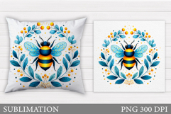 Bee Pillow Sublimation. Flowers Pillow Sublimation Product Image 1
