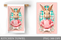 Cute Bunny Kitchen Towel. Bunny Flowers Kitchen Towel Design Product Image 1