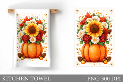 Fall Pumpkin Kitchen Towel. Fall Kitchen Towel Sublimation Product Image 1