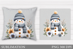 Christmas Snowman Pillow. Christmas Pillow Sublimation Product Image 1