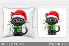 Christmas Cat Pillow Design. Christmas Pillow Sublimation Product Image 1