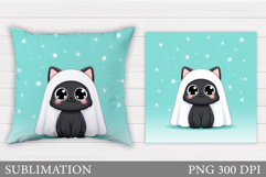 Ghost Cat Pillow Design. Halloween Cat Sublimation Product Image 1