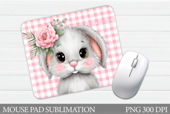 Cute Bunny Mouse Pad. Bunny Flowers Mouse Pad Sublimation Product Image 1