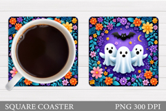 Cute Ghost Coaster Design. Halloween Sublimation Product Image 1