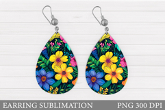 Floral Earring Sublimation. Flowers Earring Design Product Image 1