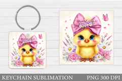 Cute Chick Keychain. Chick Keychain Sublimation Product Image 1