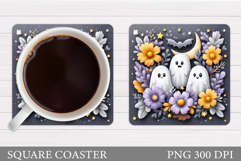 Cute Ghost Coaster Design. Cute Halloween Sublimation Product Image 1