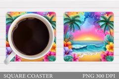 Beach Coaster Sublimation. Palm Tree Coaster Design Product Image 1