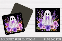 Cute Ghost Magnet Design. Halloween Magnet Sublimation Product Image 1