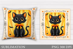 Halloween Cat Pillow Design. Cute Halloween Sublimation Product Image 1