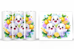 Cute Ghost Tumbler Design. Ghost Lemons Tumbler Sublimation Product Image 2