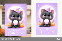 Black Cat Garden Flag. Cute Halloween Garden Flag Design Product Image 1