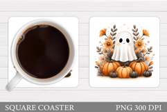 Cute Halloween Coaster Sublimation. Ghost Coaster Design Product Image 1