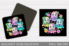Cute Ghost Magnet Design. Halloween Magnet Sublimation Product Image 1