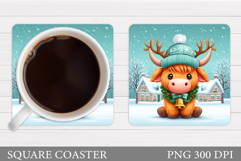 Christmas Cow Coaster. Christmas Cow Coaster Sublimation Product Image 1