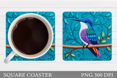 Hummingbird Square Coaster. Hummingbird Coaster Sublimation Product Image 1