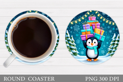 Christmas Penguin Coaster. Christmas Coaster Sublimation Product Image 1