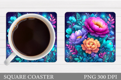 Floral Coaster Sublimation. Flowers Coaster Design Product Image 1