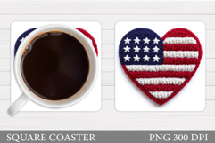 Patriotic Heart Coaster Design. Crochet Patriotic Coaster Product Image 1