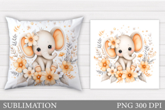 Cute Elephant Pillow Design. Cute Elephant Sublimation Product Image 1