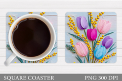 Floral Coaster Sublimation. Flowers Coaster Design Product Image 1