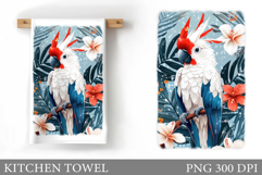 Parrot Kitchen Towel. Flowers Kitchen Towel Sublimation Product Image 1