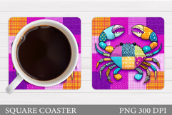 Patchwork Crab Coaster Design. Patchwork Crab Sublimation Product Image 1