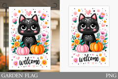Black Cat Garden Flag. Cute Halloween Garden Flag Design Product Image 1
