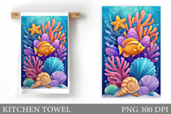 Fish Kitchen Towel Sublimation. Sea Kitchen Towel Design Product Image 1