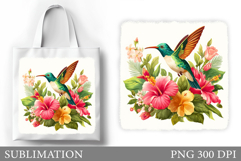 Hummingbird Tote Bag Design. Flowers Sublimation Product Image 1