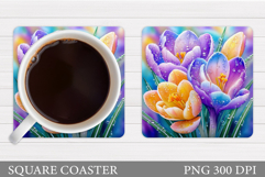 Crocus Coaster Design. Spring Flowers Coaster Sublimation Product Image 1