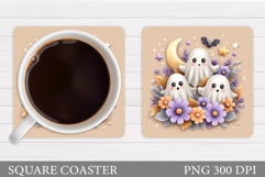Cute Ghost Coaster Design. Halloween Sublimation Product Image 1