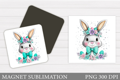 Spring Bunny Magnet Sublimation. Bunny Flowers Magnet Design Product Image 1