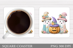 Patchwork Ghost Coaster. Patchwork Halloween Coaster Design Product Image 1