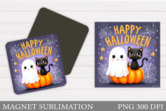 Cute Ghost Magnet Sublimation. Halloween Cat Magnet Design Product Image 1