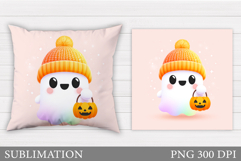 Cute Ghost Pillow Design. Cute Ghost Sublimation Product Image 1