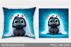 Ghost Cat Pillow Design. Halloween Cat Sublimation Product Image 1