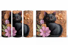 Cute Cat Tumbler Design. Black Cat Sublimation Product Image 2