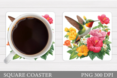 Hummingbird Square Coaster. Hummingbird Coaster Sublimation Product Image 1