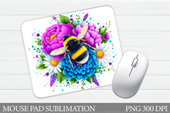 Bee Mouse Pad Sublimation. Bee Flowers Mouse Pad Design Product Image 1
