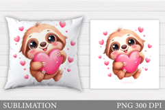 Valentines Sloth Pillow Design. Valentine Pillow Sublimation Product Image 1