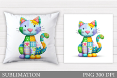 Patchwork Cat Pillow Design. Cute Cat Pillow Sublimation Product Image 1