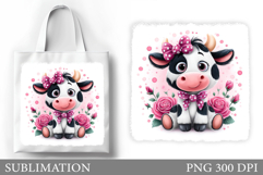 Cute Cow Tote Bag Sublimation. Cow Flowers Sublimation Product Image 1