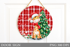 Christmas Giraffe Door Sign. Christmas Door Sign Sublimation Product Image 1