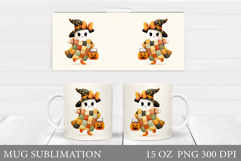 Patchwork Ghost Mug Design. Cute Halloween Mug Sublimation Product Image 1